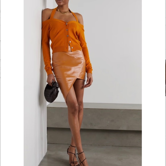 Zeynep Arcay Asymmetric Lambskin Mini Skirt in Ochre Sz US8 New With Tags - Picture 7 of 13